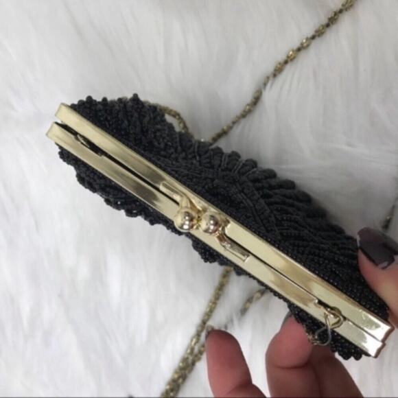 La Regale Vintage Black Beaded Satin Purse - Picture 6 of 8